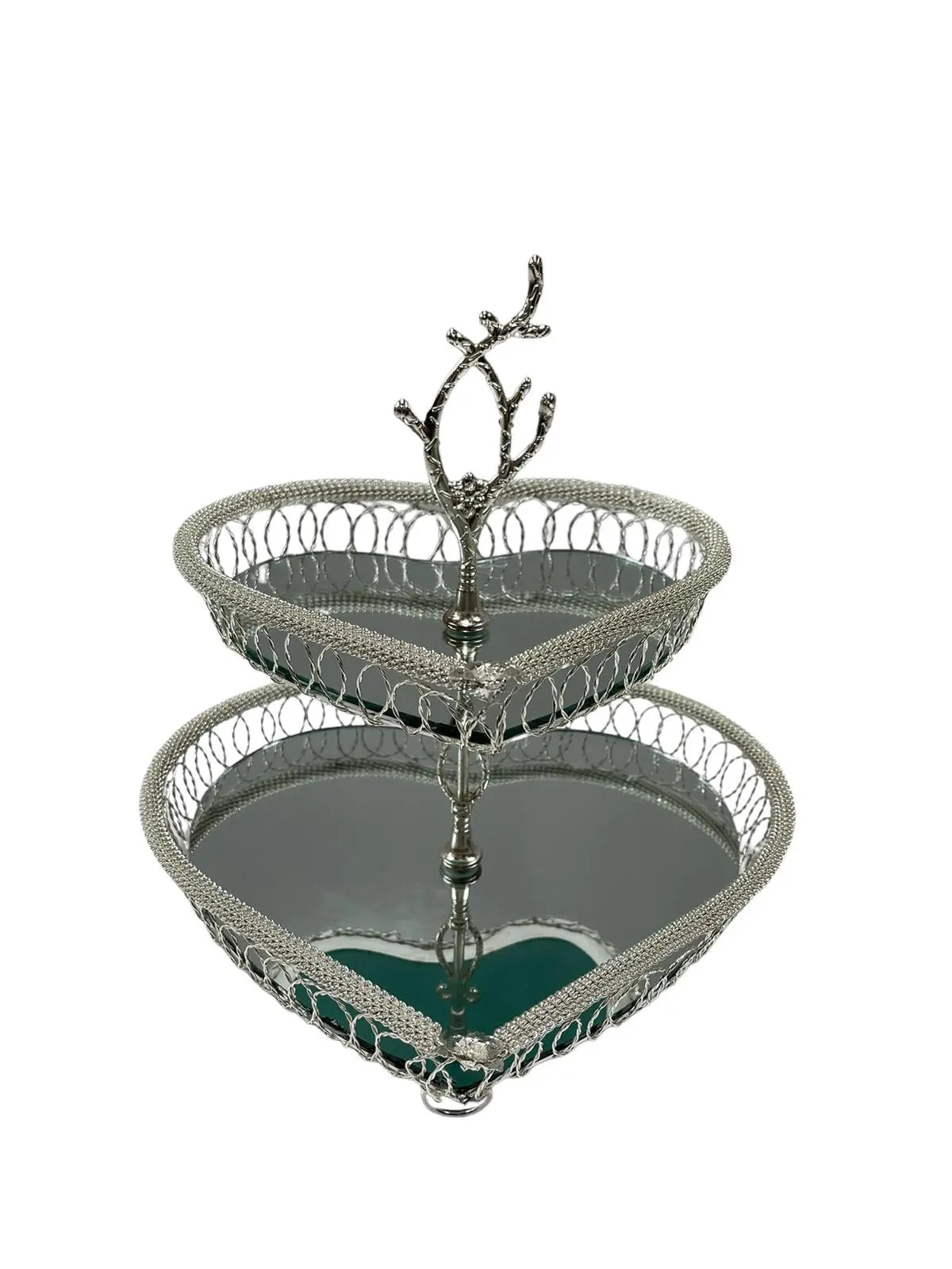 2 Tier Basket Style Heart Mirrored Serving Tray -  Maher -  Armani Gallery