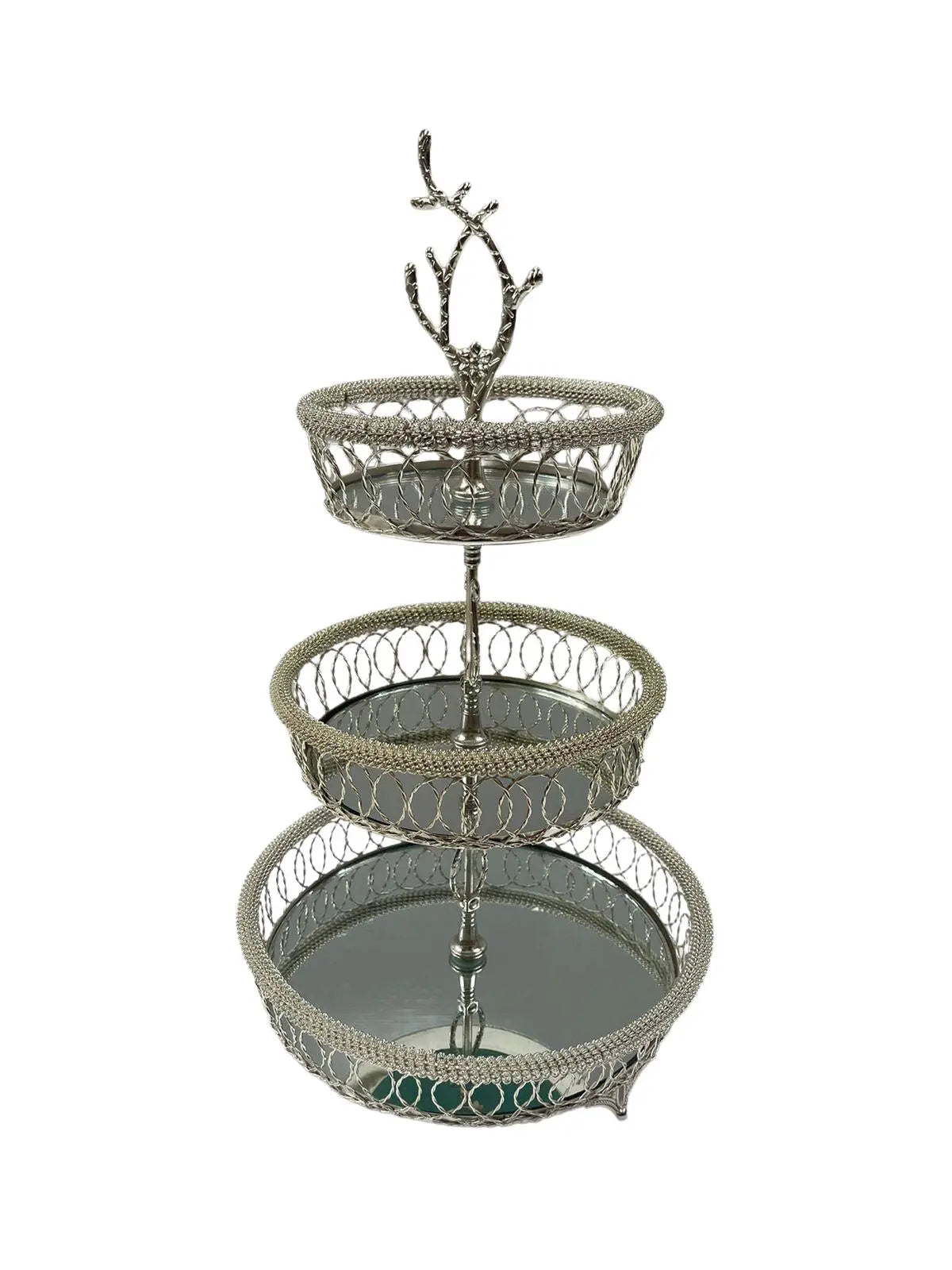 3 Tier Centre Post Ornate Mirrored Round Serving Tray -  Maher -  Armani Gallery