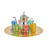 6 Coloured Glasses Set With Tea Pot and Tray Silver Gold - Armani Gallery