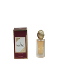 The image displays a maroon and gold packaging box alongside a frosted glass perfume bottle with a gold ribbed cap. The box has the name "AMEERAT AL ARAB" in white against a gold background on both the English and Arabic scripts, with the brand "ASDAAF" below it. Below on the box, it states "50ML / FRESH HAIR MIST / 1.7 FL.OZ."