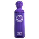 Purple Gissah Voilà perfume bottle with ornate cap on plain white background.