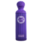 Purple Gissah Voilà perfume bottle with ornate cap on plain white background.