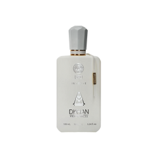 The image displays an elegant, matte-finished, frosted glass perfume bottle with a silver cap. On the front, the bottle is embossed with the number "1370" above the word "INTENSE", and below that is the emblem of "DKHAN FRAGRANCES". A leaf-like logo is printed above the number "1370". On the side of the bottle is a slender vertical label with additional branding details.
