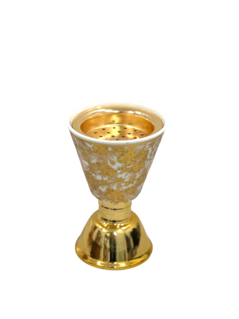 White & Gold Glass Incense Burner With Gold Base