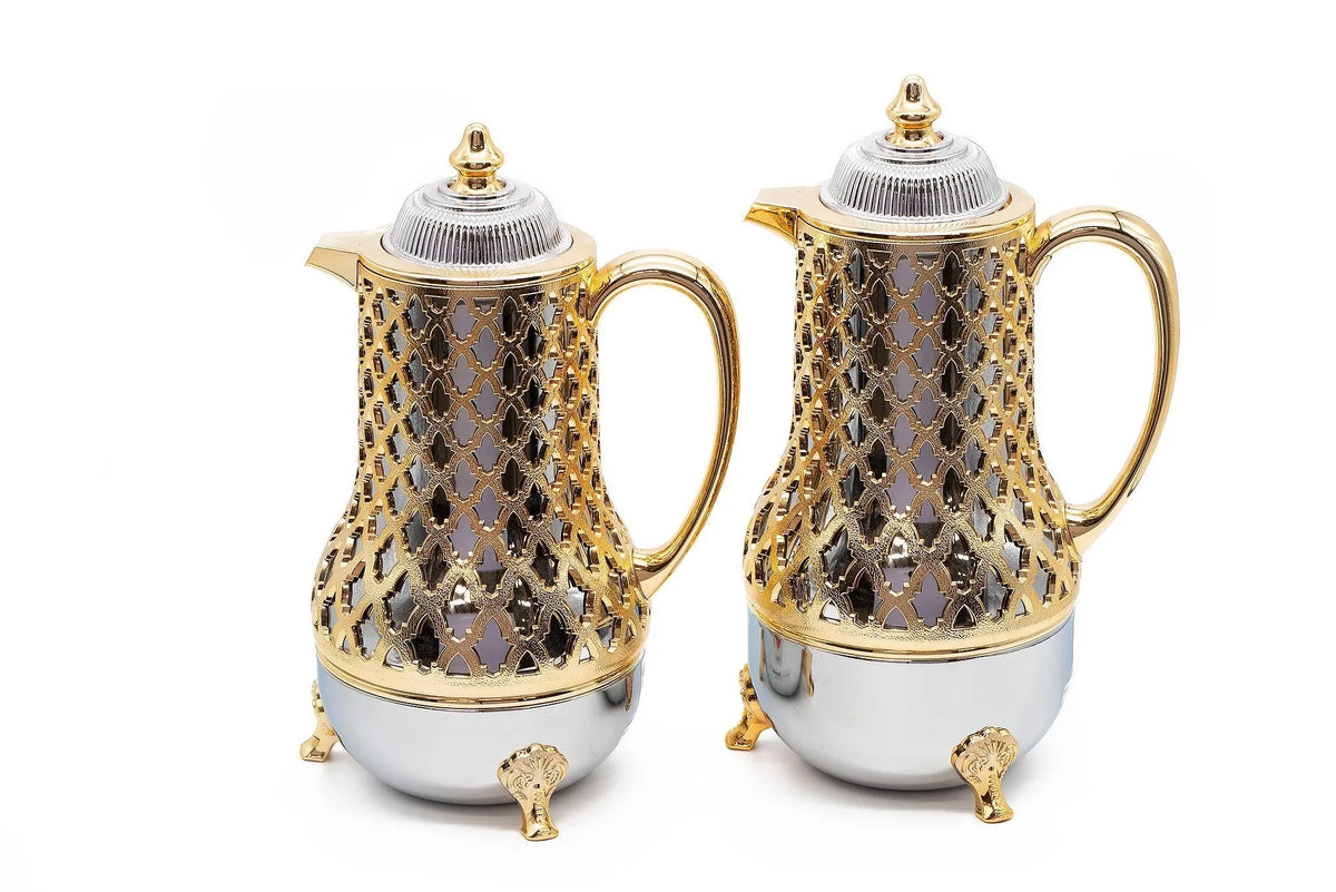 Thermos Set 2 Pieces 0.75/1l Lozenge Gold With Silver Top - Armani Gallery