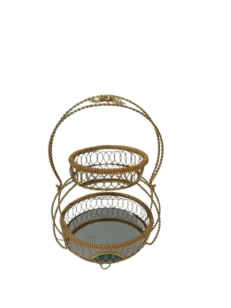 2 Tier Basket Ornate Round Mirrored Serving Tray - Armani Gallery