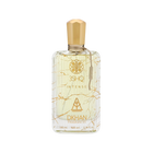 The image displays an elegant, clear glass perfume bottle adorned with artistic golden lines and splashes against a soft, off-white backdrop. The bottle is labeled "3SHQ INTENSE" in a refined font, with the "DKHAN FRAGRANCES" emblem prominently featured beneath it. A gold-colored cap sits atop the bottle, complementing the golden accents. The fragrance liquid has a light, amber tint, suggesting a sense of warmth and richness.