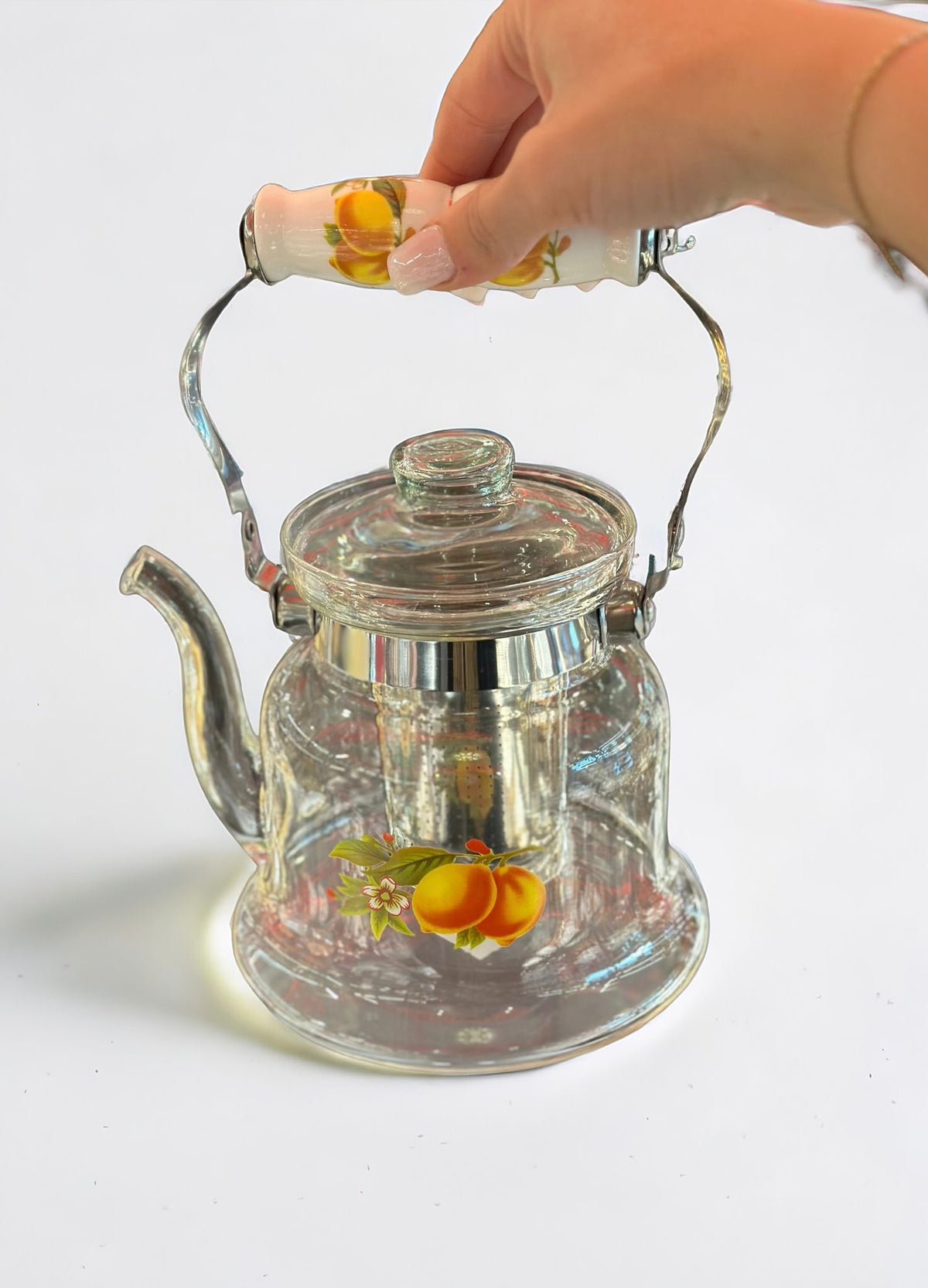 Glass Tea Pot - Printed Image With Lid