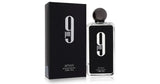 The image features a sleek perfume bottle next to its packaging box. The bottle is made of clear glass with a black label that has the number "9" in a large white font above the lowercase letters "pm," indicating the perfume's name as "9 pm." The brand name "AFNAN" is visible in white at the bottom of the label, with the product's volume "100ml, 3.4fl.oz." A black spherical cap sits atop the bottle. The box echoes the bottle's design with a vertical "9 pm", set on a black textured background. 