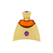 Luxurious gold bottle of Khadlaj Aaliya perfume with intricate patterns and purple gem accents.