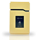 The image displays a perfume box for "Affection" by Lattafa Pride. The box is a matte gold color, providing a luxurious look. On the front is a black label with the product name "Affection" in white, along with the Lattafa logo in white above it. The labe