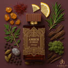 Zimaya Amber Is Great perfume bottle styled with saffron, lemon, and herbs.