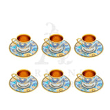 Artermis Coffee Cup Set Leaf Design Blue Gold Rim 6pcs - Armani Gallery