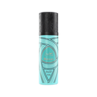 A cylindrical turquoise bottle of Gissah Blue Lava all-over spray with a capacity of 100 mL (3.4 FL OZ). The bottle features intricate black patterns and a black cap with matching detailed designs. The Gissah brand name and "Blue Lava" are prominently displayed in gold lettering on the front, along with the product description.
