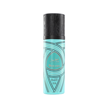 A cylindrical turquoise bottle of Gissah Blue Lava all-over spray with a capacity of 100 mL (3.4 FL OZ). The bottle features intricate black patterns and a black cap with matching detailed designs. The Gissah brand name and "Blue Lava" are prominently displayed in gold lettering on the front, along with the product description.