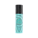 A cylindrical turquoise bottle of Gissah Blue Lava all-over spray with a capacity of 100 mL (3.4 FL OZ). The bottle features intricate black patterns and a black cap with matching detailed designs. The Gissah brand name and "Blue Lava" are prominently displayed in gold lettering on the front, along with the product description.