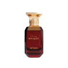 The image shows a perfume bottle named "Cherry Bouquet" by Afnan. The bottle is designed with a dark red, gem-like, faceted body and a gold-toned cap. The text "Cherry Bouquet" is written in elegant script, and the brand name "Afnan" is displayed in capital letters near the bottom of the bottle.