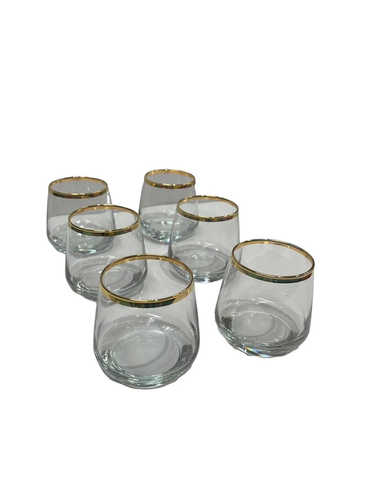 Clear Drinking Glass Set Round Base Patterned and Thick Gold Band 6pcs LAL361 -  Armani Gallery -  Armani Gallery