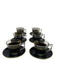 Short Glass Tea/Coffee Cup Set With Handle and Ceramic Saucer Matte Black 12pcs 97302 -  Armani Gallery -  Armani Gallery