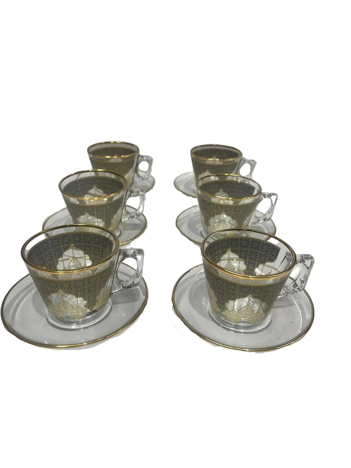 Short Glass Tea/Coffee Cup and Saucer Set With Handle and Navy Border 12pcs 97302 -  Lemons -  Armani Gallery