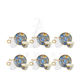Coffee and Tea Cup With Handle Blue Floral Gold Ring 18 Pcs - Armani Gallery