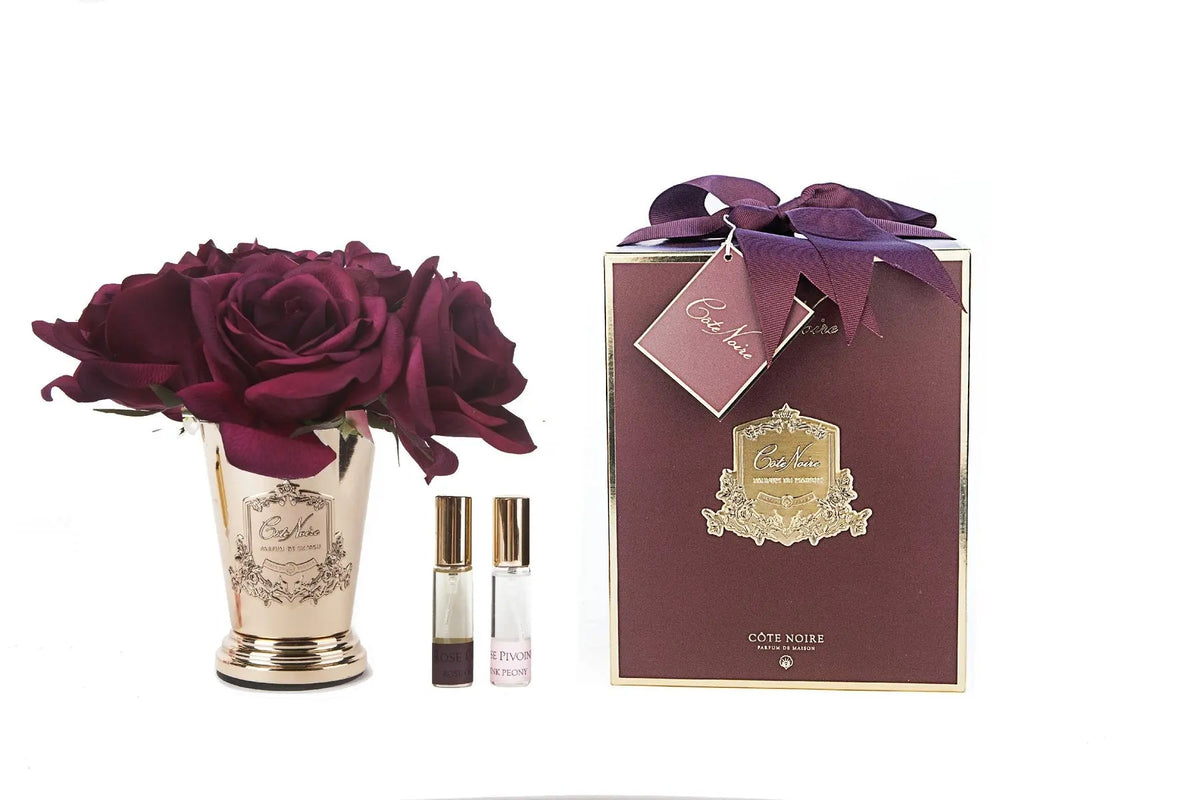 Cote Noire - Seven Rose Bouquet - Carmine Red - Gold Goblet - Cote Noire