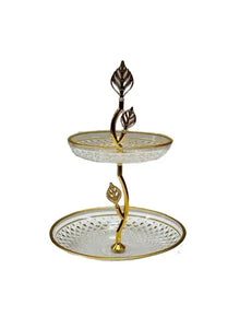 Crystal 2 Tier Cake Stand with Gold Leaf Stem SML -  Ibrehim selim -  Armani Gallery