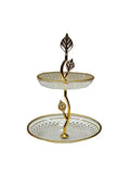 Crystal 2 Tier Cake Stand with Gold Leaf Stem SML -  Ibrehim selim -  Armani Gallery