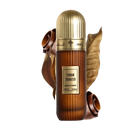 The image displays a bottle of "Cuban Tobacco" Extrait de Parfum by Ibraheem Al Qurashi. The fragrance bottle has a gradient brown design that simulates the look of a tobacco leaf, topped with a gold-colored cap. The label on the bottle is rectangular with the name of the scent prominently displayed in white against a dark background.