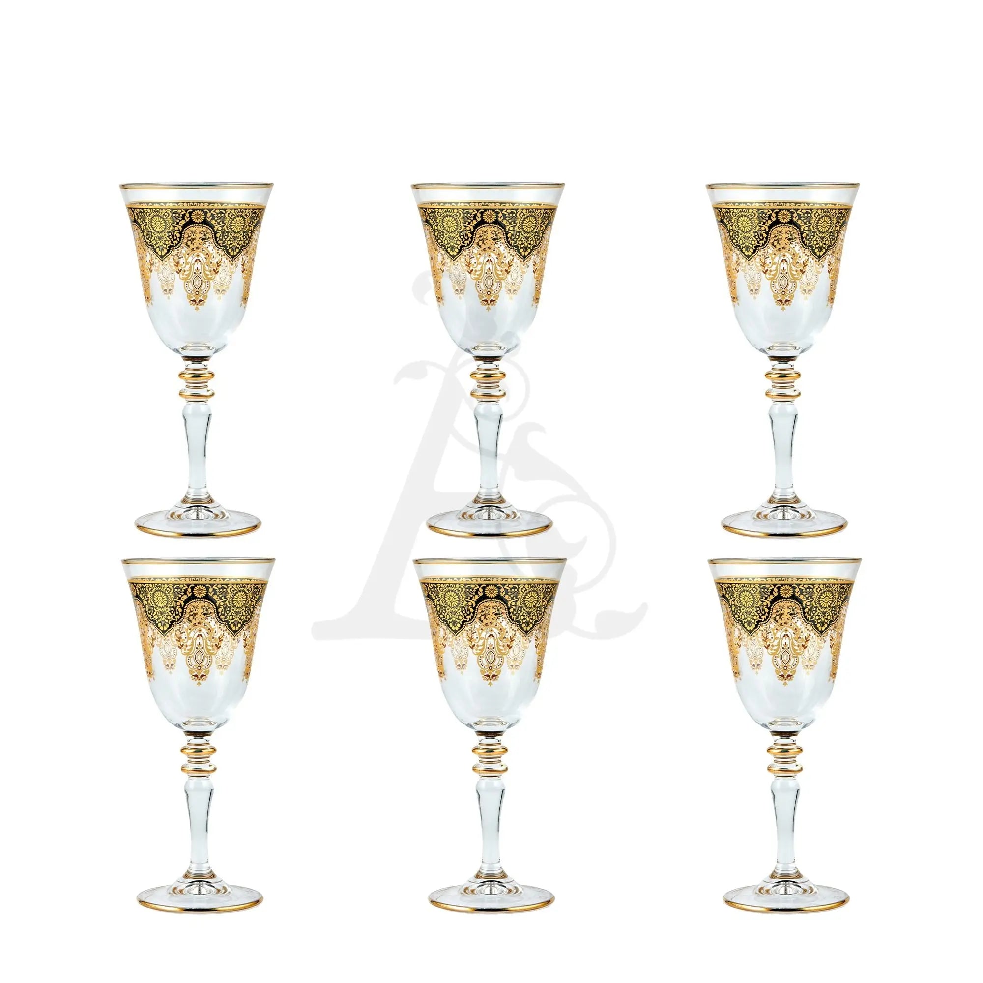 Drinking Glass Set With Stem Black and Gold 440141 - Armani Gallery
