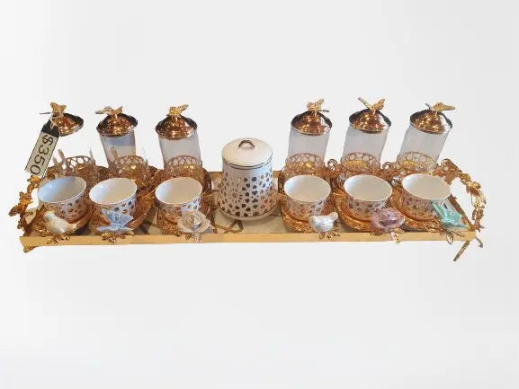 Geometric Patterened Tray With 6 Individual Coffee Trays and Sugar Bowl - 20pcs - Armani Gallery