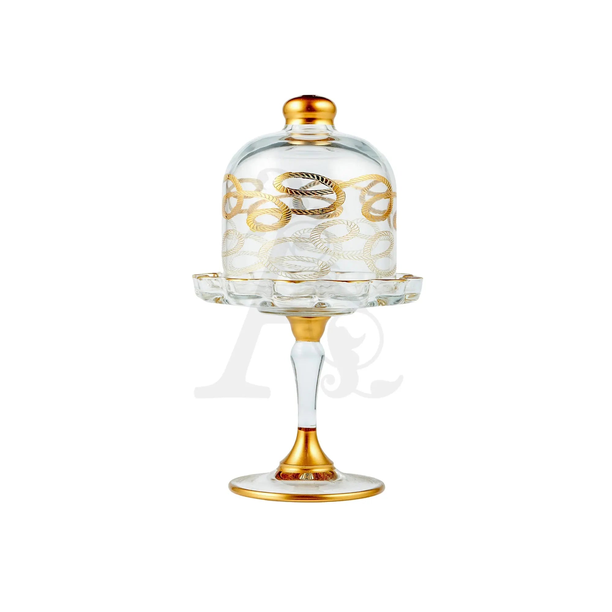 Glass Delight Server - Gold Circle Patern With Stem - Armani Gallery