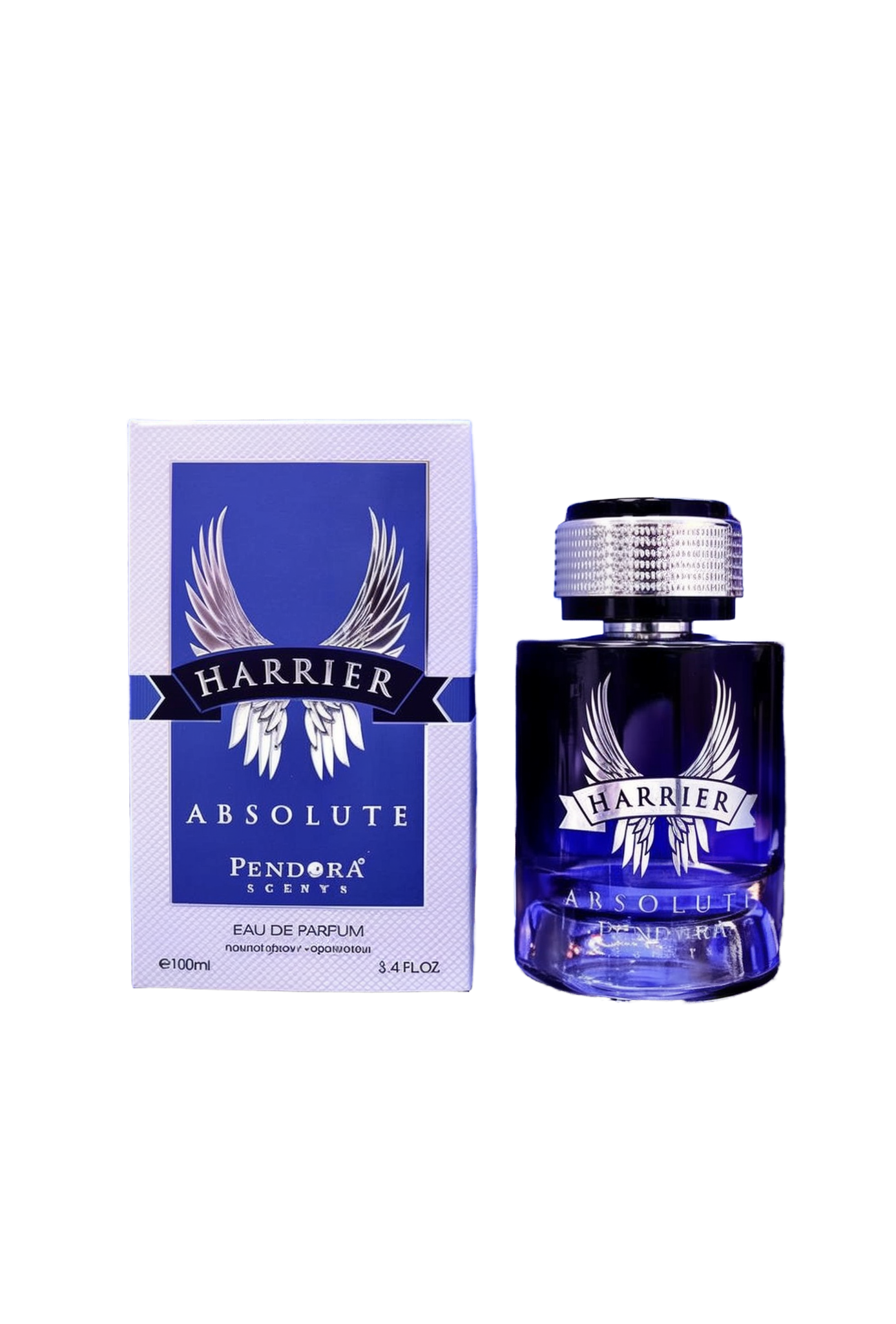 Image of Harrier Absolute by Pendora Scents, with a background decorated with purple and blue bokeh lights.