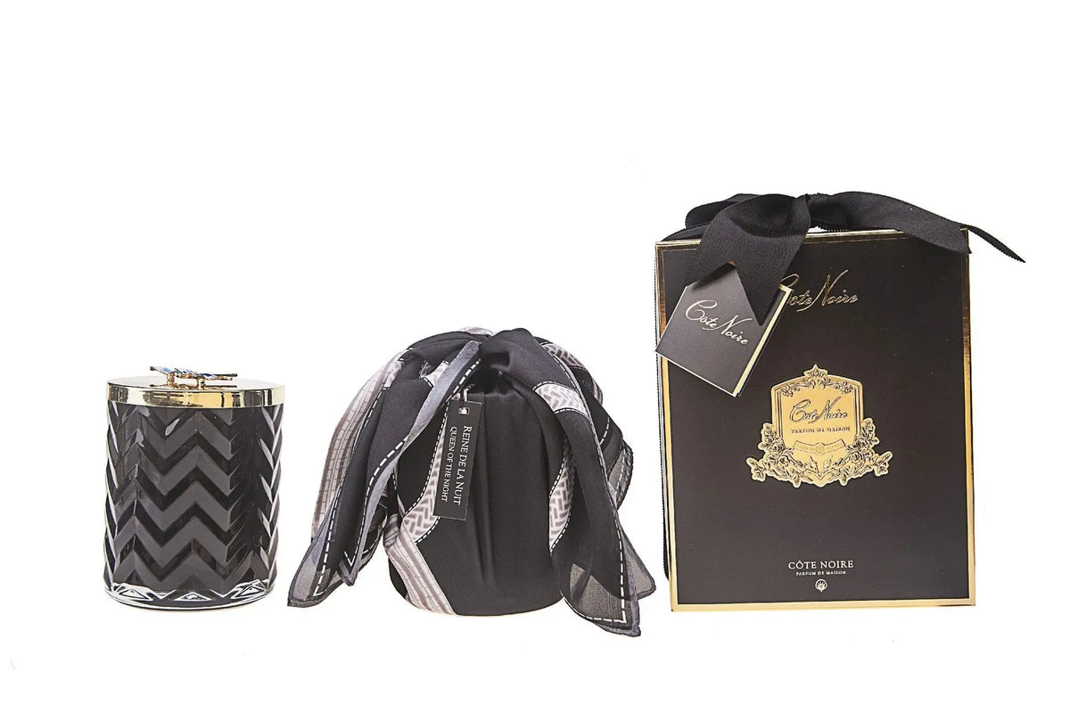 Herringbone Candle With Scarf - Black & Gold - Red Bee Lid - Cote Noire