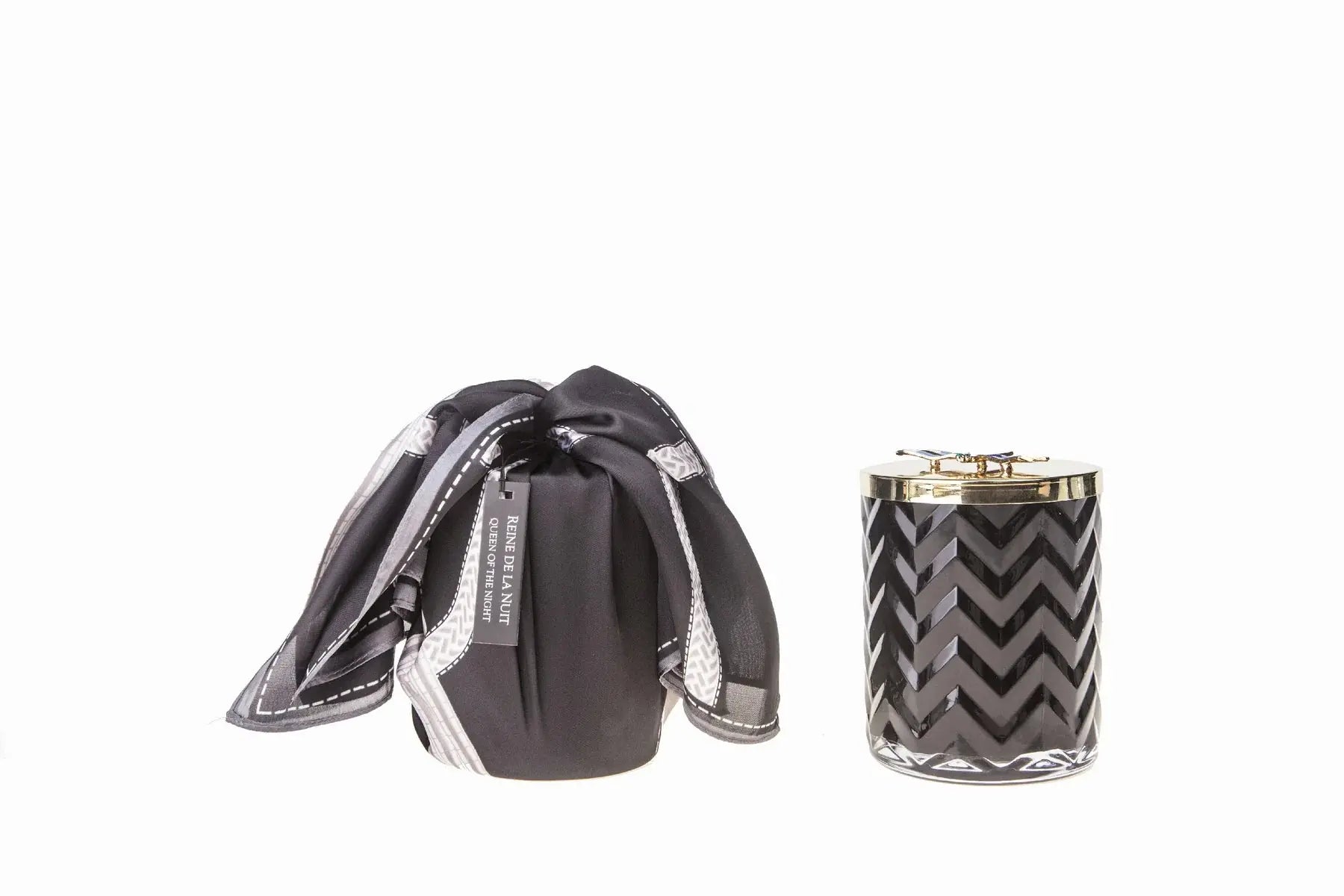 Herringbone Candle With Scarf - Black & Gold - Red Bee Lid -  Cote Noire -  Armani Gallery