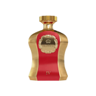 An image of "Highness Red IV" perfume by Afnan Perfumes, featuring a distinctive bottle with a royal red center and textured gold sides. The bottle has a polished gold cap and is adorned with an elegant, embossed label showcasing a crown and the name "HIGHNESS" within an ornate frame. The number "IV" is displayed at the bottom front of the bottle, indicating a variation of the Highness fragrance line.