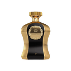 A photo of the Highness V Black EDP 100ml perfume bottle, featuring a striking contrast of polished gold and deep black. The central black panel is framed by a textured gold surface with a luxuriously designed crest bearing the name 'HIGHNESS' above and the Roman numeral 'V' below. The cap is a smooth gold that complements the elegance of the bottle design, suggesting a scent of regal and sophisticated character.