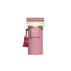 The image features a perfume bottle from the Afnan "Historic Doria" collection. The bottle is pink with a ribbed texture, evoking a classic fluted column design. Topped with a golden cap styled with classical architectural motifs, it exudes a sense of antique elegance. A tasseled pompom hangs from the neck of the bottle, adding an element of decorative flourish typical of historical luxuries. 