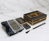 Velvet Quran Box Set 14 x 20cm - Kaaba Design (Quran,Rug, Beads, Perfume)