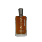 The image features a sleek glass perfume bottle with a rich, amber-hued liquid inside. The front of the bottle displays the word "LEEL" in large, bold letters, with "INTENSE" just beneath it in a smaller font. Below this, the "DKHAN FRAGRANCES" emblem is prominently centered. At the top of the bottle, a golden geometric design is visible. The cap is a faceted black design, suggesting a luxurious and modern aesthetic. 