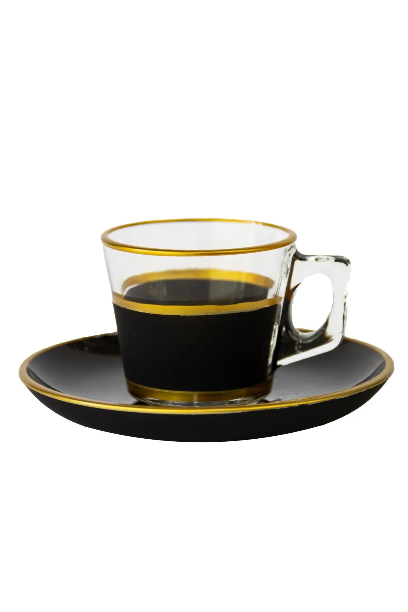 Mini Glass Coffee Cup Set With Handle and Ceramic Saucer Matte Black 12pcs 97301 - Lemons