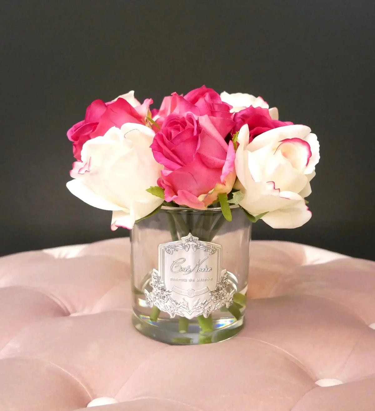 Mixed Magenta & Blush Rose Buds Bouquet - Clear Glass -  Cote Noire -  Armani Gallery