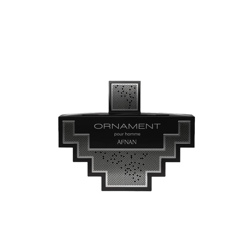 A bold and stylish perfume bottle of "Ornament Pour Homme" by Afnan.