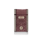The image shows a rectangular perfume bottle with a sophisticated design. The bottle is predominantly a rich, dark maroon color with intricate, embossed geometric patterns that give it a textured look. There is a silver-colored, textured band that wraps horizontally around the bottle, dividing it roughly into thirds. Above this band is the brand name "AFNAN" in a stylized emblem, and below it is the fragrance name "OUD Rising" in a simple, elegant font on a cream-colored label.