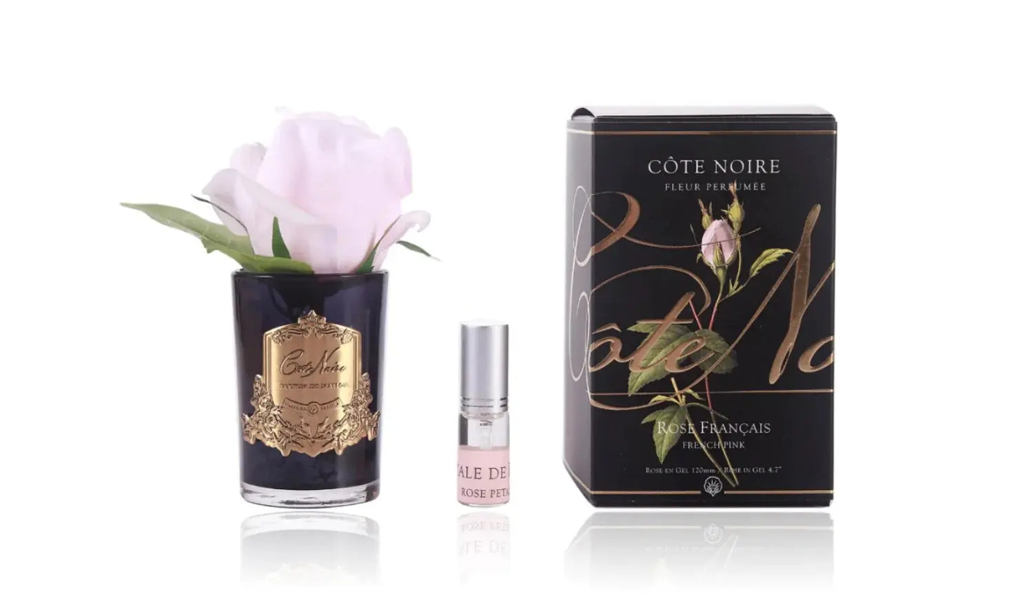 Perfumed Natural Touch Rose Bud - French Pink - Black Glass With Gold Crest -  Cote Noire -  Armani Gallery