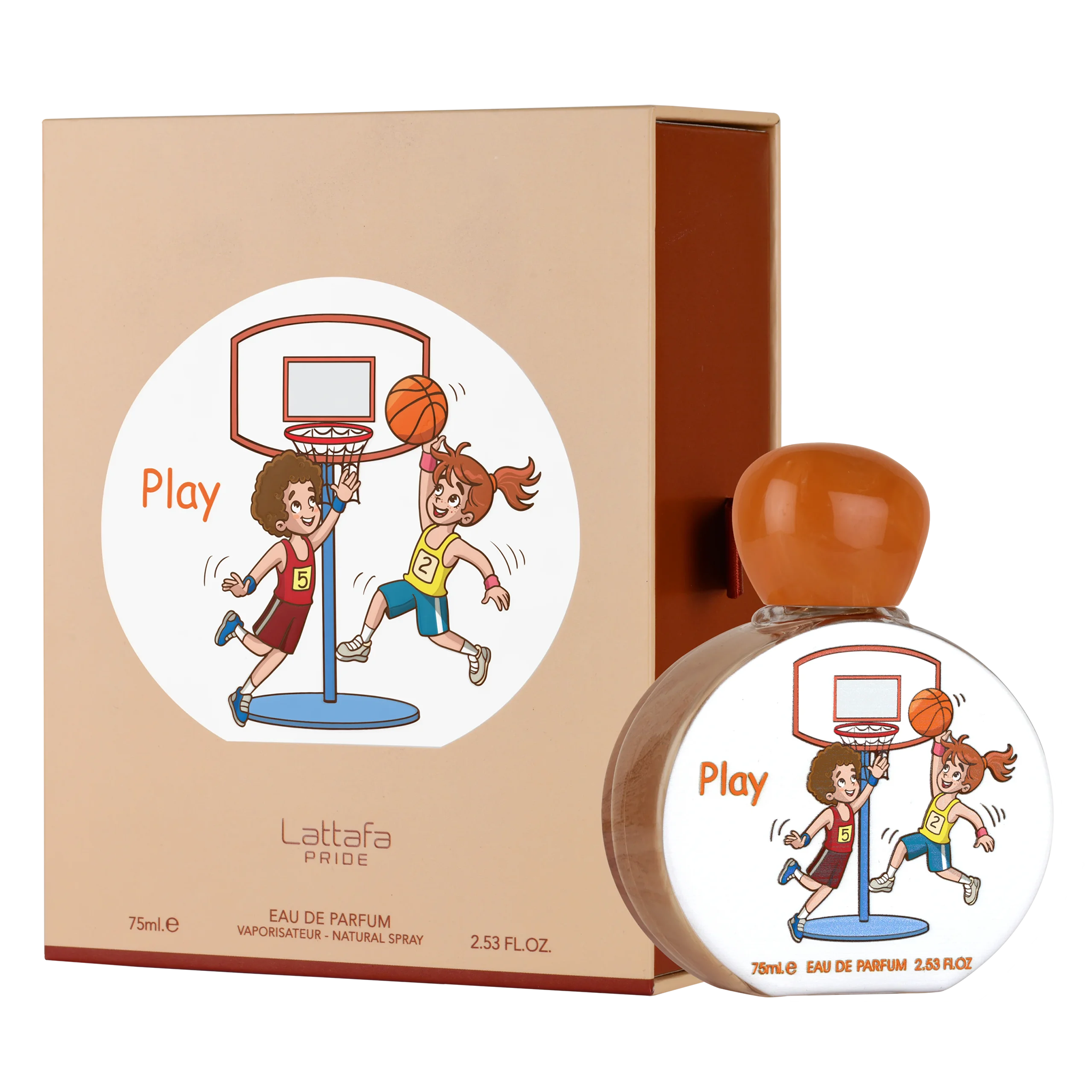 Lattafa Pride 'Play' perfume bottle and packaging with basketball design.