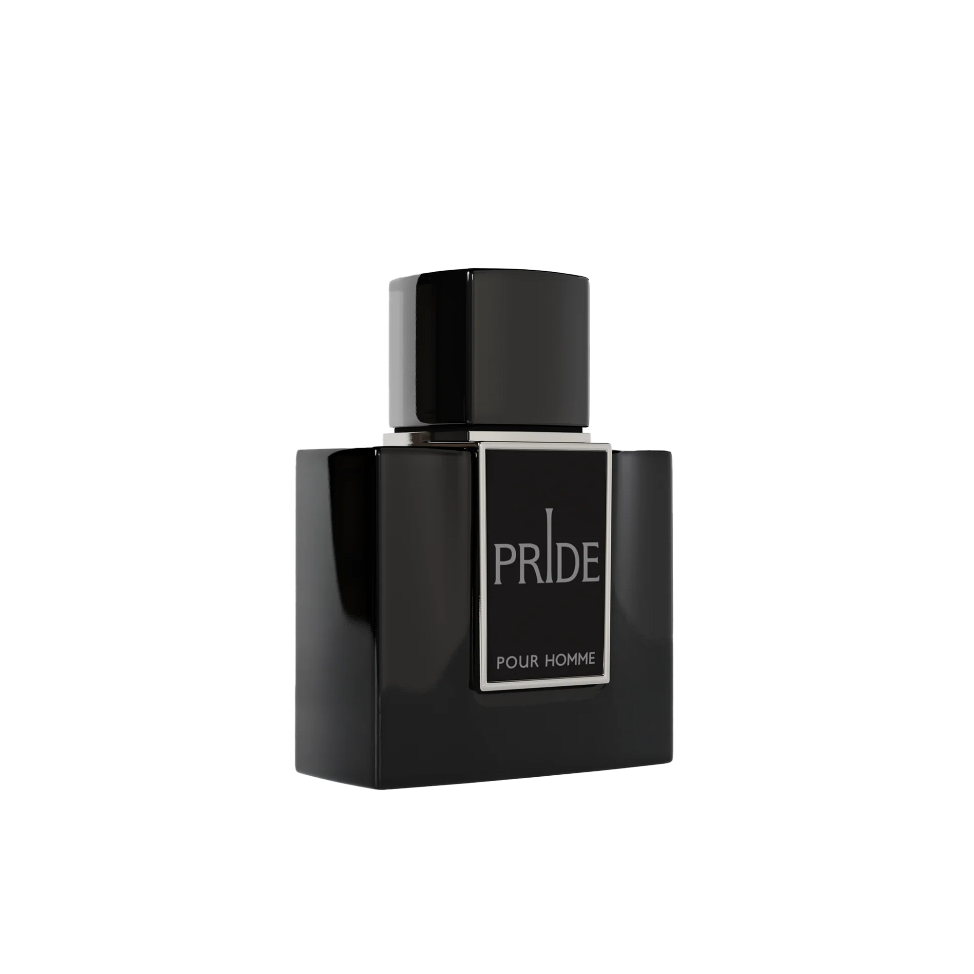 Pride Pour Homme perfume in sleek black rectangular bottle with matching cap.