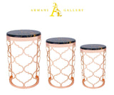 Rose Gold & Black Marble Nest of Tables - Style 1 - Armani Gallery