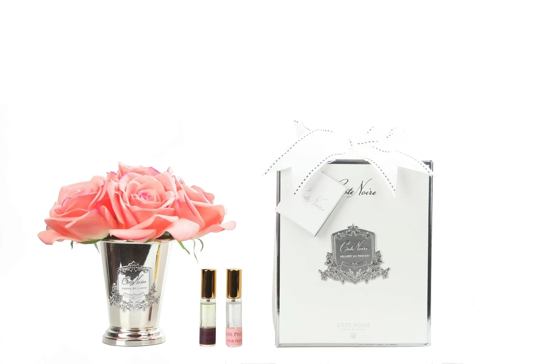 Seven Rose in Silver Vase in White Peach SMB05 - Cote Noire