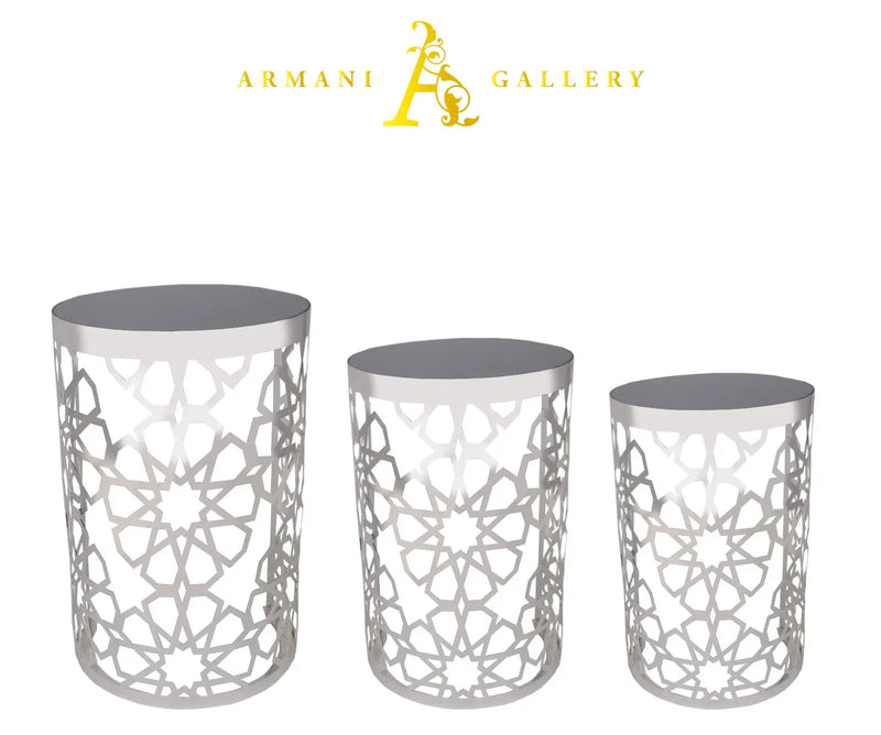 Silver Mirrored Nest of Tables - Style 1 - Armani Gallery